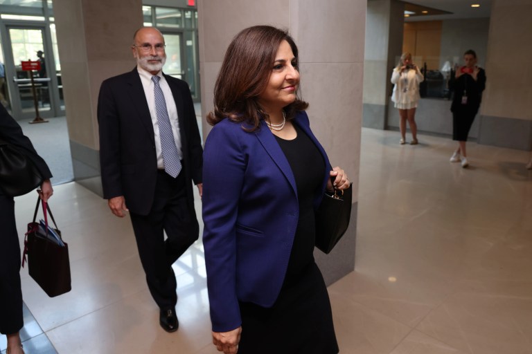 Domestic policy adviser Neera Tanden speaks during the daily briefing at the White House in Washington, Tuesday, Aug. 29, 2023.