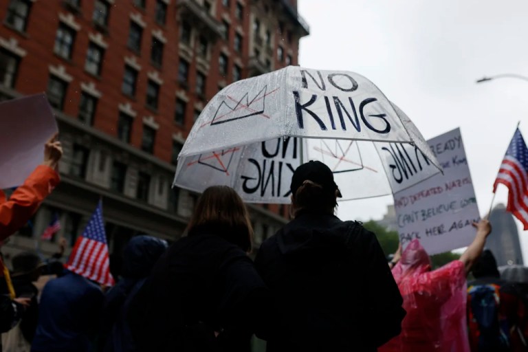 Demonstrators march down Fifth Avenue during the 