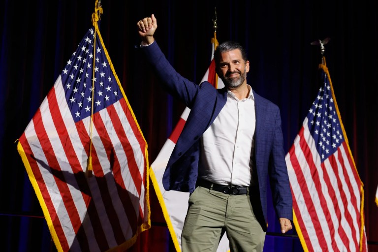Donald Trump Jr. speaks at the Alabama Republican Party's Trump Victory Celebration, Thursday, April 3, 2025, in Birmingham.
