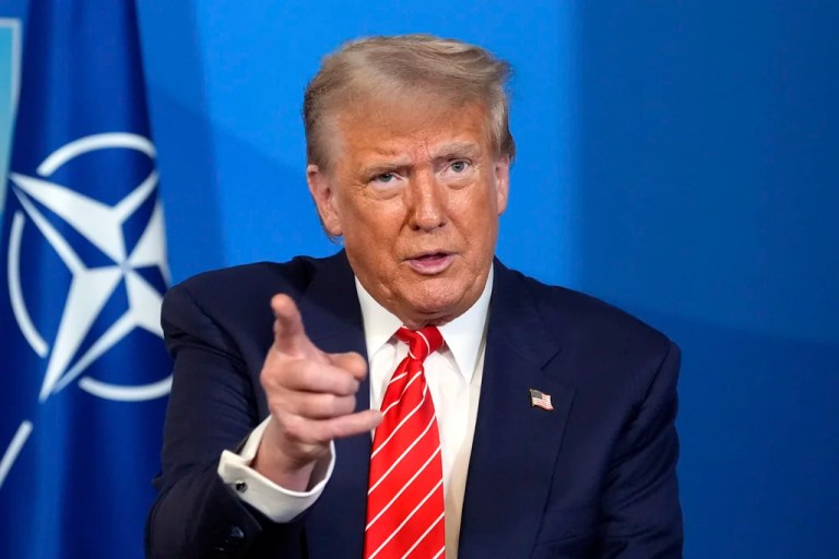 President Donald Trump speaks during a meeting with NATO Secretary General Mark Rutte at the North Atlantic Treaty Organization summit in The Hague, Netherlands, Wednesday, June 25, 2025.