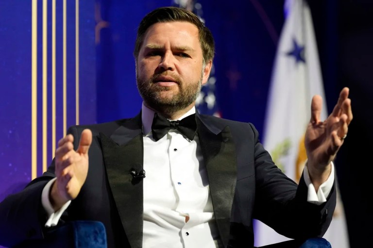 Vice President JD Vance speaks with American Compass founder Oren Cass at the American Compass's The New World Gala in Washington, Tuesday, June 3, 2025. (AP Photo/Mark Schiefelbein)