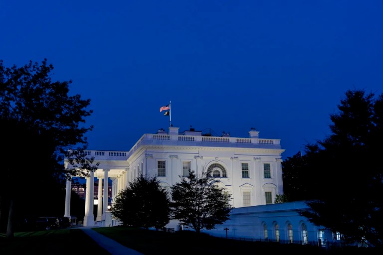 The White House is illuminated, Saturday, June 21, 2025, in Washington.