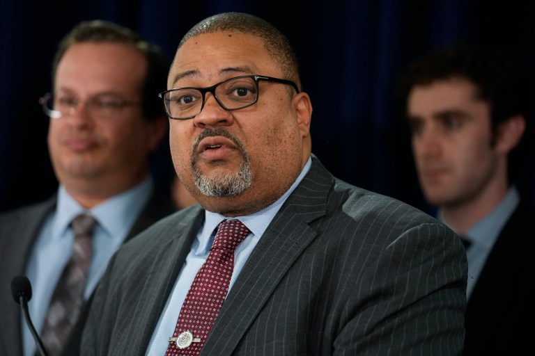 Manhattan District Attorney Alvin Bragg speaks to the media after a jury found President Donald Trump guilty on 34 felony counts of falsifying business records, May 30, 2024, in New York.