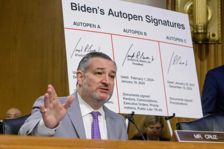 Sen. Ted Cruz (R-TX) questions witnesses during a Senate Committee on the Judiciary hearing on Capitol Hill, Wednesday, June 18, 2025, in Washington.
