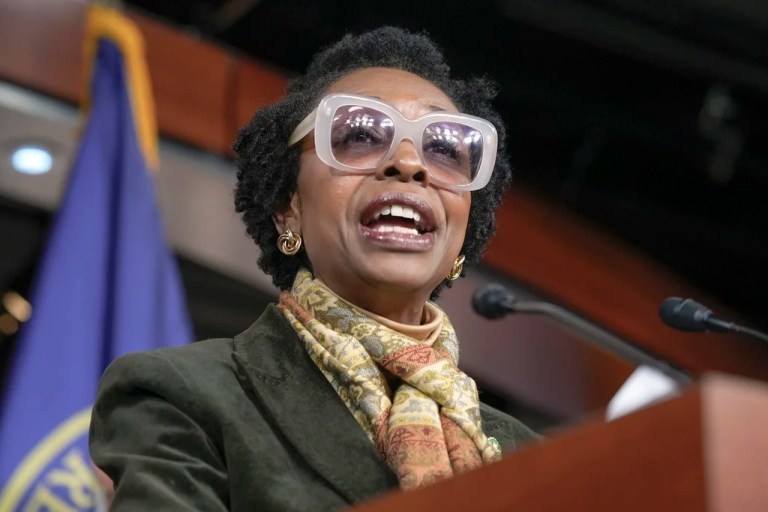 Incoming Congressional Black Caucus chair Yvette Clarke (D-NY) discusses caucus priorities for the 119th Congress and the Trump administration Wednesday, Dec. 4, 2024, on Capitol Hill in Washington.