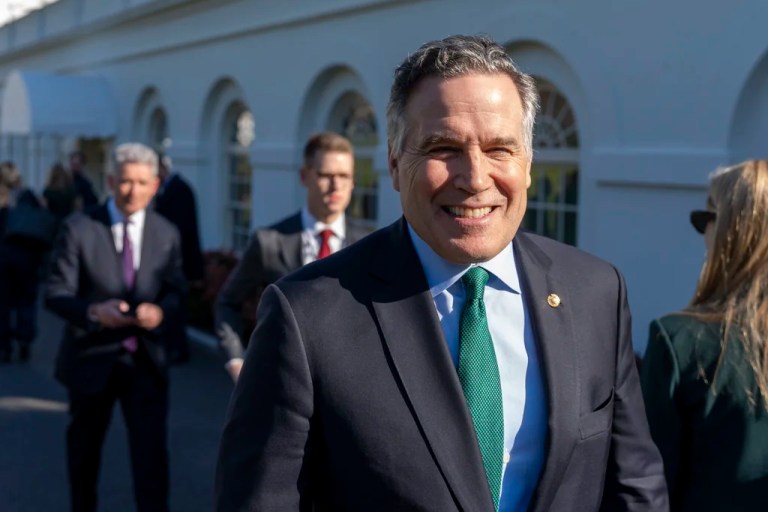 Sen. David McCormick, R-Pa., walks on the grounds of the White House in Washington, Wednesday, March 12, 2025.