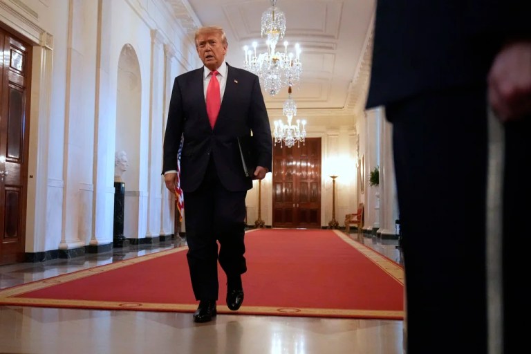 President Donald Trump walks to speak at an event to promote his domestic policy and budget agenda in the East Room of the White House, Thursday, June 26, 2025, in Washington.