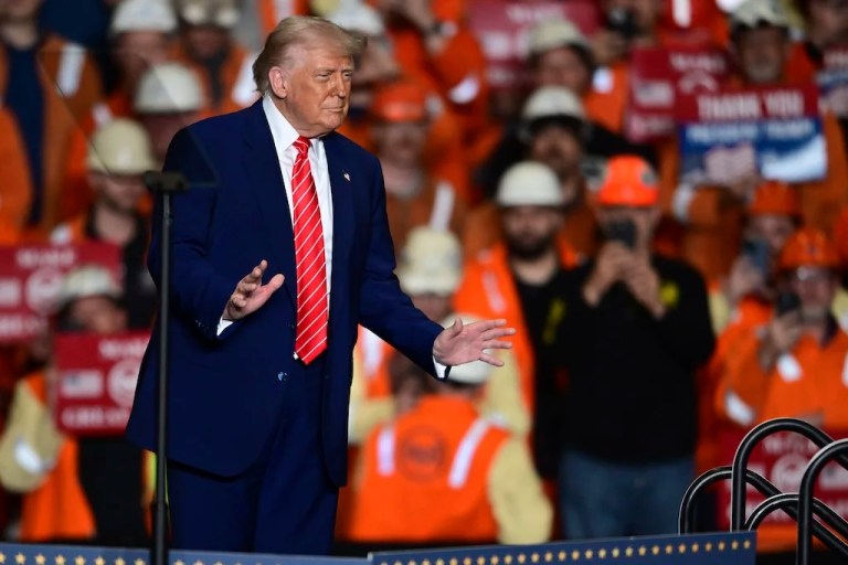 President Donald Trump arrives to speak at U.S. Steel Mon Valley Works-Irvin Plant, Friday, May 30, 2025, in West Mifflin, Pennsylvania.