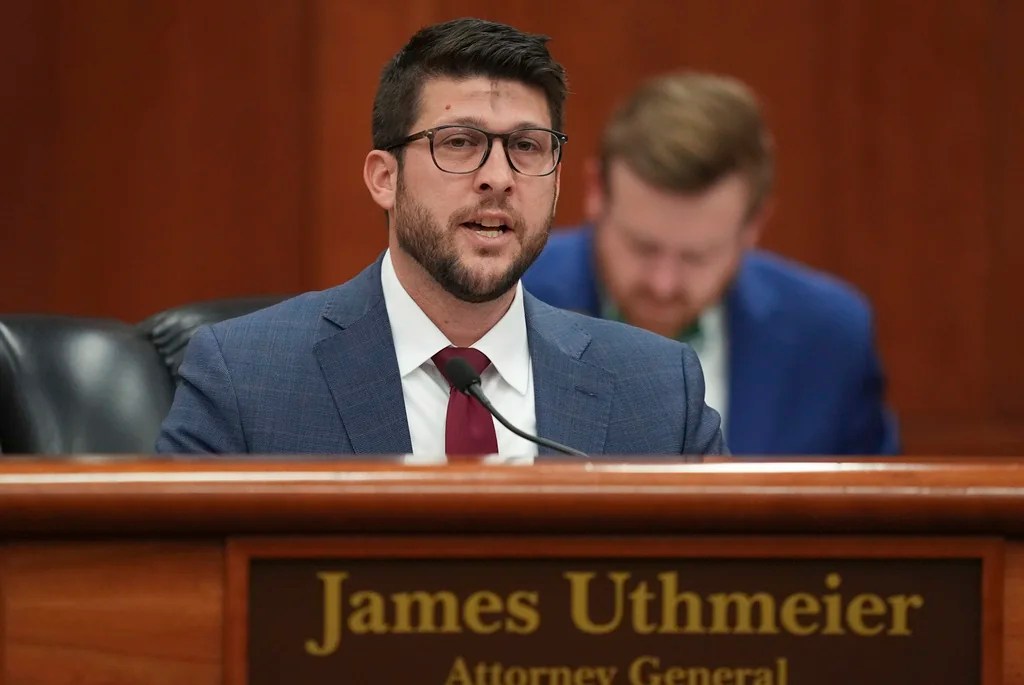 Florida Attorney General James Uthmeier speaks during a meeting between Gov. Ron DeSantis and the state cabinet at the Florida capitol in Tallahassee, Fla., March 5, 2025.