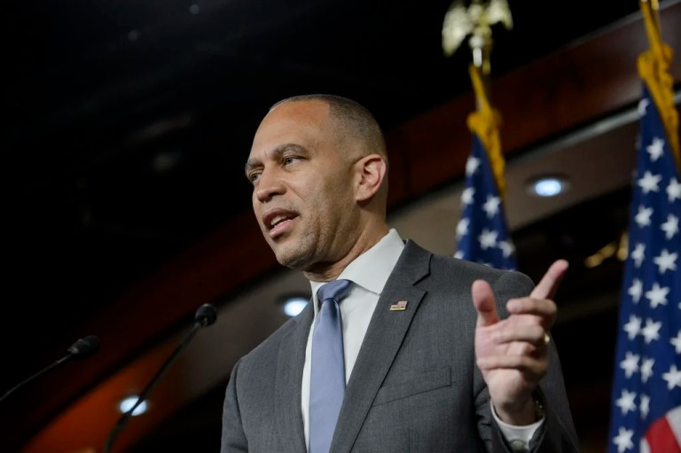 House Minority Leader Hakeem Jeffries, D-N.Y., speaks during a news conference at the Capitol, Monday, May 19, 2025, in Washington.