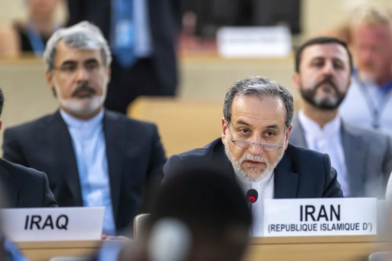 Iranian Foreign Minister Abbas Araghchi speaks during the 59th session of the Human Rights Council at the European headquarters of the United Nations in Geneva, Switzerland, Friday, June 20, 2025.