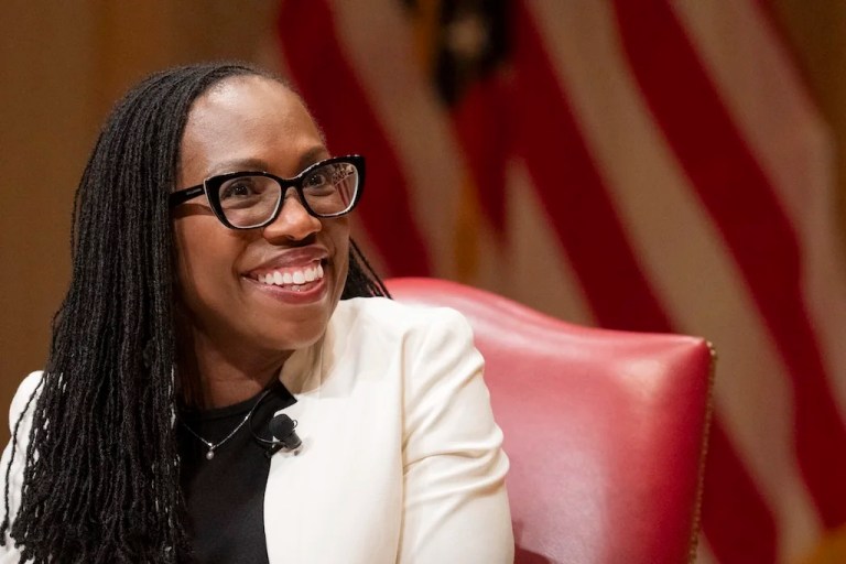 Supreme Court Justice Ketanji Brown Jackson speaks to the 2025 Supreme Court Fellows Program, Thursday, Feb. 13, 2025, at the Library of Congress in Washington. (AP Photo/Jacquelyn Martin, Pool)