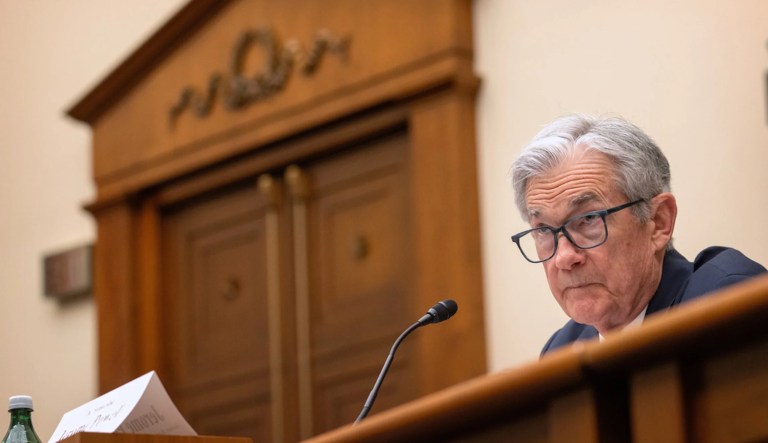Federal Reserve Board Chairman Jerome Powell listens during a hearing of the House Committee on Financial Services on Capitol Hill, Tuesday, June 24, 2025, in Washington. (AP Photo/Mark Schiefelbein)