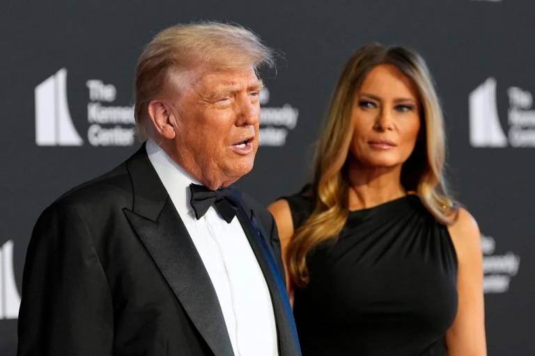President Donald Trump and first lady Melania Trump arrive to view opening night of 