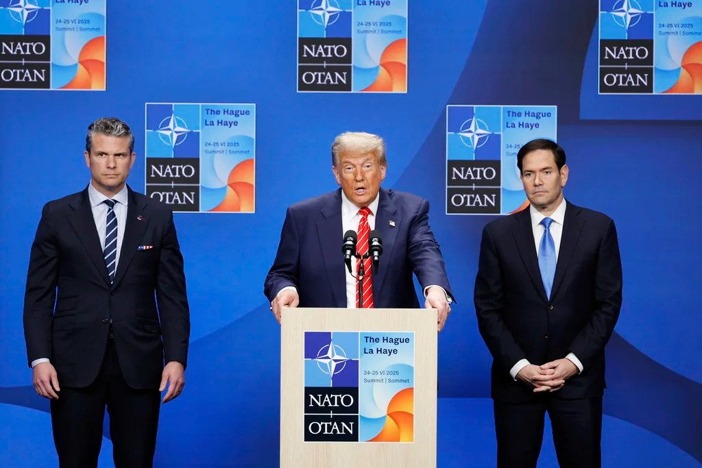President Donald Trump speaks during a media conference at the NATO summit in The Hague, Netherlands, Wednesday, June 25, 2025. 
