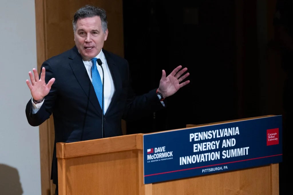 Sen. Dave McCormick (R-PA) speaks at the Pennsylvania Energy and Innovation Summit, Tuesday, July 15, 2025, in Pittsburgh, PA. (Graeme Jennings/Washington Examiner)