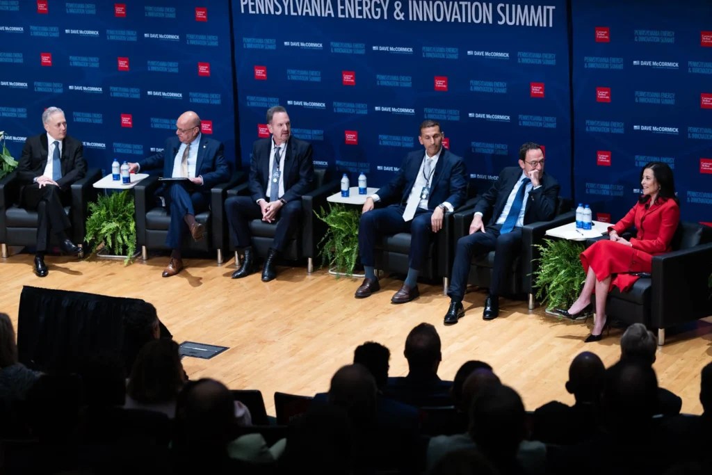 Former Deputy National Security Advisor Dina Powell McCormick moderates a panel with Jon Gray, President and Chief Operating Officer, Blackstone, Khaldoon Al-Mubarak, Chief Executive Officer and Managing Director. Farnam Jahanian, President, Carnegie Mellon University David Sacks, White House AI and Crypto Czar, Rene Haas, Chief Executive Officer of Arm and Board Director of SoftBank, at the Pennsylvania Energy and Innovation Summit, Tuesday, July 15, 2025, in Pittsburgh, PA. (Graeme Jennings/Washington Examiner)