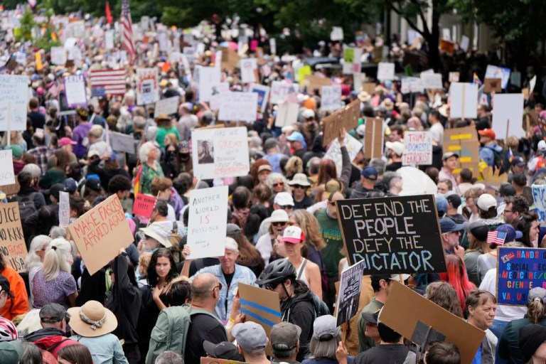 Demonstrators take part in the 