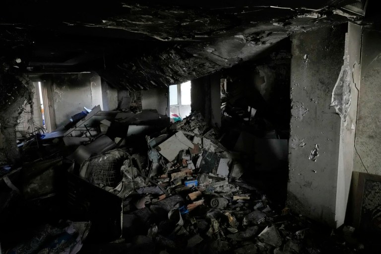 Damages of a building are seen in Tehran, Iran. (AP Photo/Vahid Salemi)