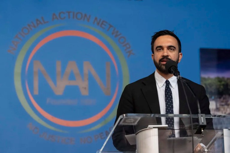 Democratic mayoral candidate Zohran Mamdani speaks during the National Action Network's Saturday action rally at House of Justice in Harlem, Saturday, June 28, 2025, in New York.