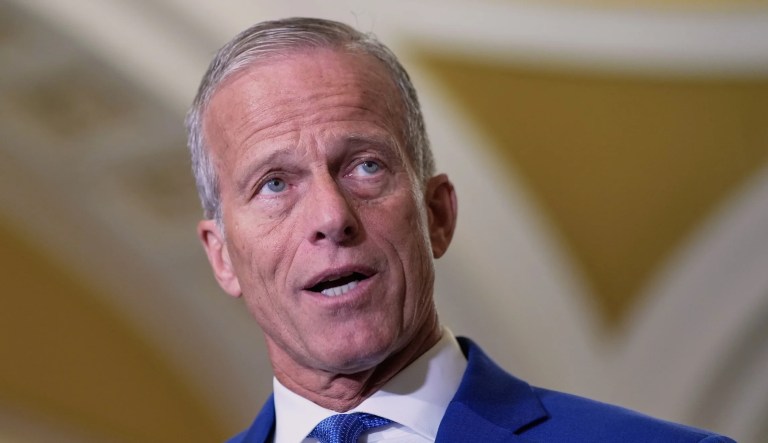 Sen. Majority Leader John Thune, R-S.D., talks after a policy luncheon on Wednesday, July 9, 2025, at the Capitol in Washington.