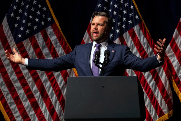 Vice President JD Vance speaks during the Ohio Republican Party dinner, June 24, 2025, in Lima, Ohio.