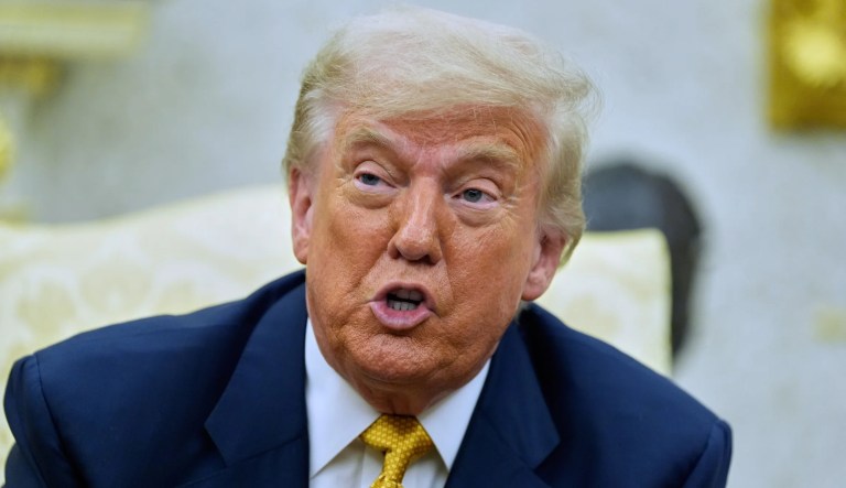 President Donald Trump speaks during a meeting with Bahrain's Crown Prince Salman bin Hamad Al Khalifa in the Oval Office of the White House, Wednesday, July 16, 2025, in Washington.