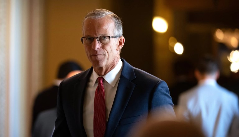 Senate Majority Leader John Thune, of S.D., walks toward the Senate chamber at the Capitol, Wednesday, July 16, 2025, in Washington.