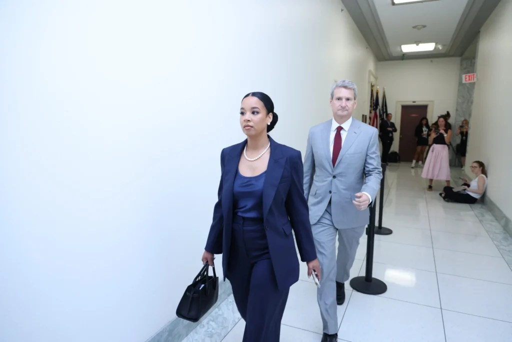 Ashley Williams, who served as a special assistant to the president and deputy director of oval office operations under Joe Biden, entered a House office building on July 11, 2025 to speak to the House Oversight Committee. (Graeme Jennings/Washington Examiner)