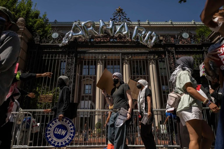Pro-Palestinian supporters hold picket line outside Barnard College, Tuesday, Sept. 3, 2024, in New York.
