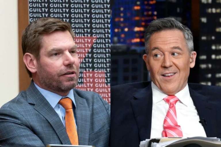 Eric Swalwell dares ‘tough guy’ Greg Gutfeld to bench press challenge