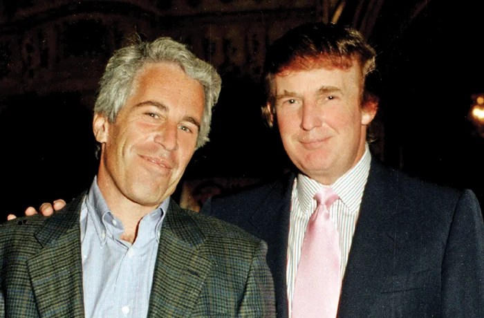 Financier Jeffrey Epstein and Donald Trump at Trump’s Mar-a-Lago estate in Palm Beach, Florida, 1997. (Davidoff Studios/Getty)