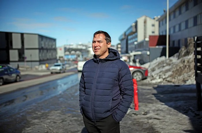 Independence backer Kuno Fencker, a member of Greenland’s parliament, in Nuuk, May 2025. (Bethany Williams)