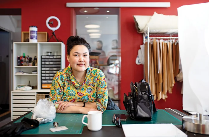 Sofie Amondsen teaches sealskin tanning and sewing workshops in Kittat, Greenland, May 2025. (Bethany Williams)