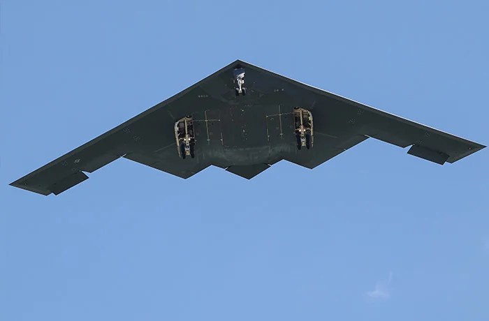 A B-2 bomber arrives at Whiteman Air Force Base in Missouri on June 22, after returning from a massive strike on Iranian nuclear sites on Saturday. (David Smith/AP)