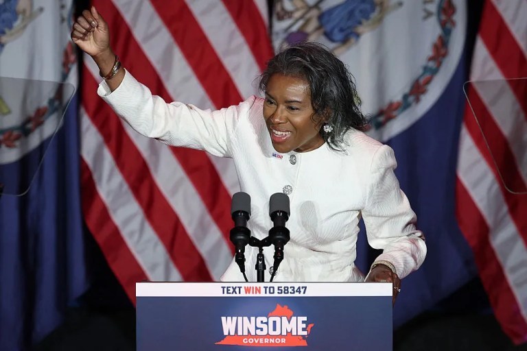 Virginia Republican gubernatorial candidate, Lt. Gov. Winsome Earle-Sears speaks to supporters during a primary night rally at the Hippodrome Theater June 17, 2025 in Richmond, Virginia. Primary Day, marks the start of the statewide general election in the Commonwealth of Virginia. (Photo by Win McNamee/Getty Images)