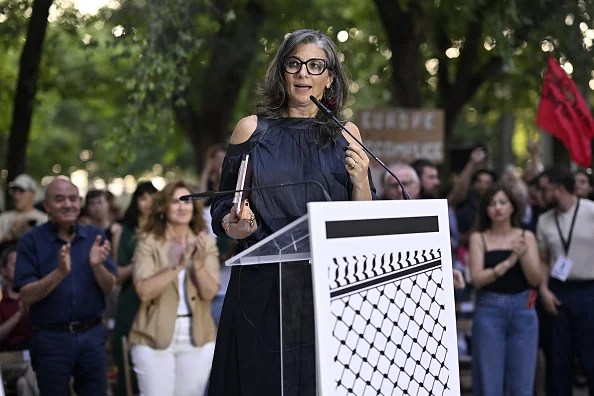 United Nations (UN) Special Rapporteur on the situation of human rights in the Palestinian territories, Francesca Albanese attends rally against Israel's attacks over Gaza, in Madrid, Spain on June 23, 2025.