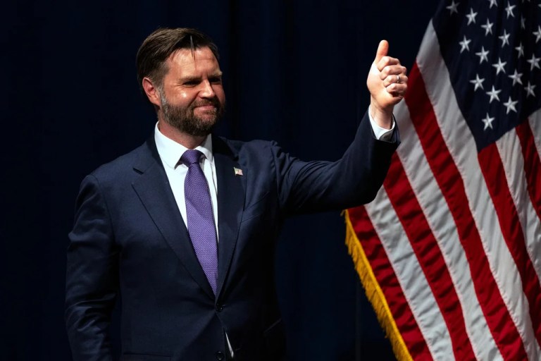 Vice President JD Vance gives a thumbs up during the Ohio Republican Party dinner, Tuesday, June 24, 2025, in Lima.