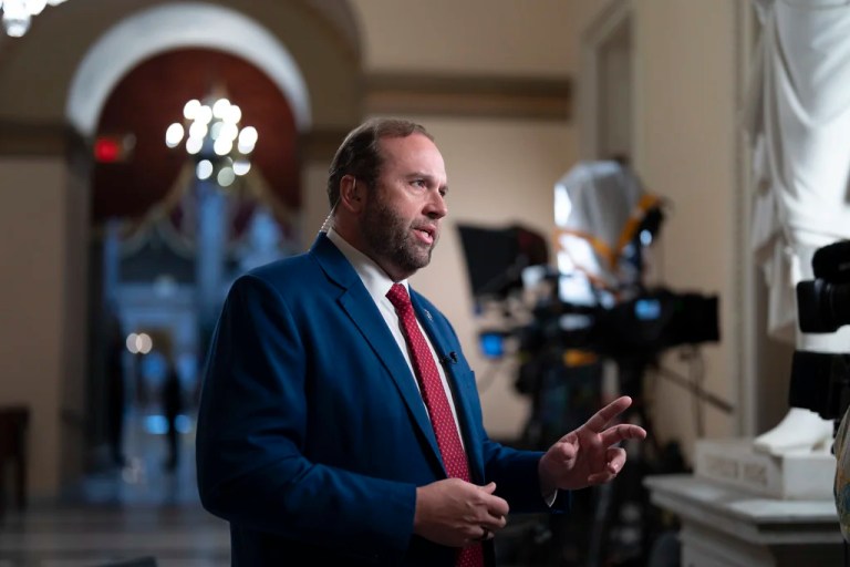 House Ways and Means Committee Chair Jason Smith, R-Mo., speaks during a television interview as Republicans work to push President Donald Trump's signature bill of tax breaks and spending cuts across the finish line at the Capitol in Washington, Wednesday, July 2, 2025.