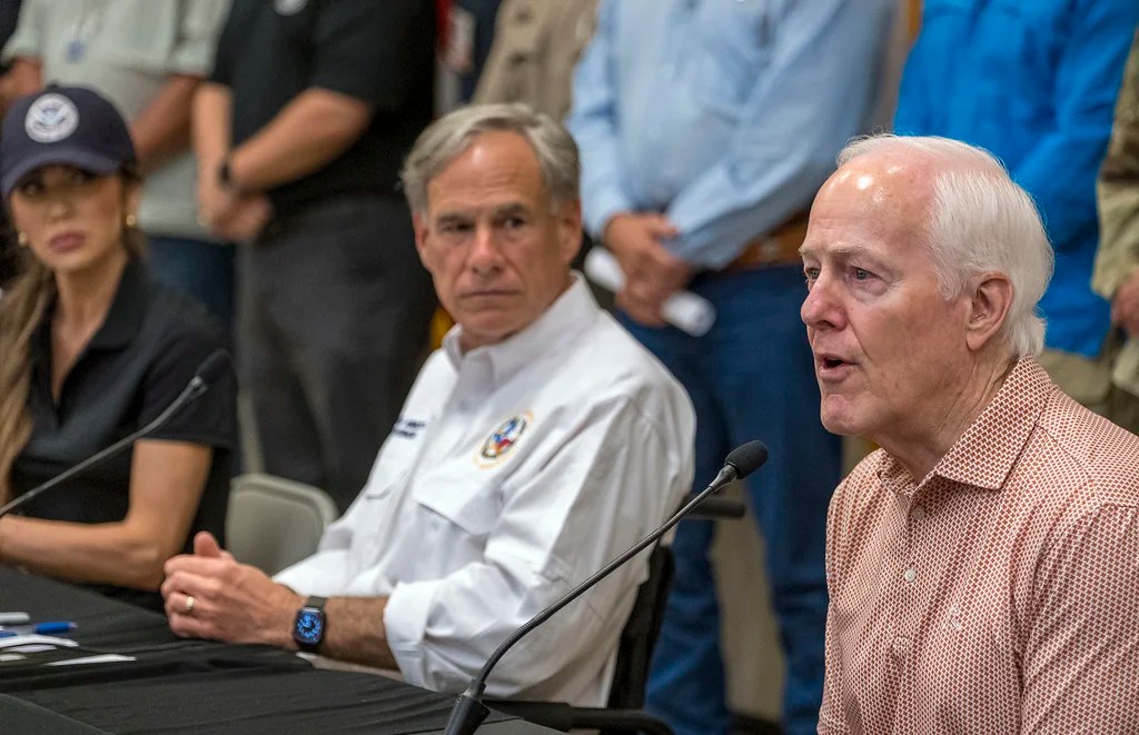 Cornyn and Paxton put bitter primary aside for Texas flood visit with Trump