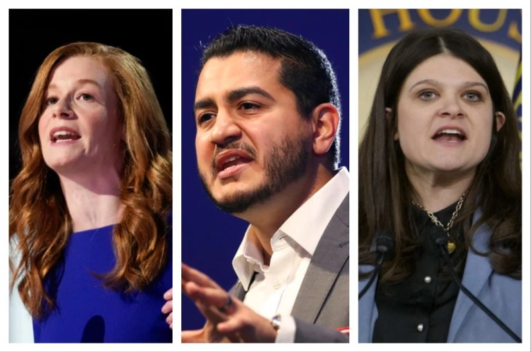 Senate Democratic candidates (left to right) Mallory McMorrow, Abdul El-Sayed, and Haley Stevens.