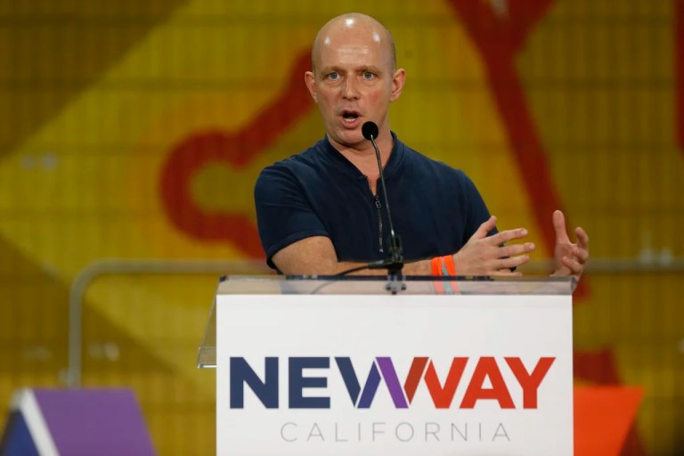 Steve Hilton speaks at the New Way California Summit at the Hollenbeck Youth Center in Los Angeles, Wednesday, March 21, 2018.