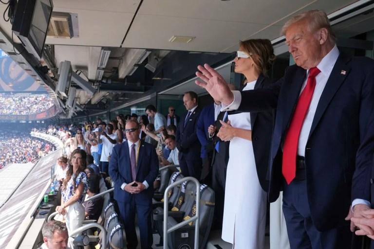 Trump waves to fans as he takes in FIFA Club World Cup final