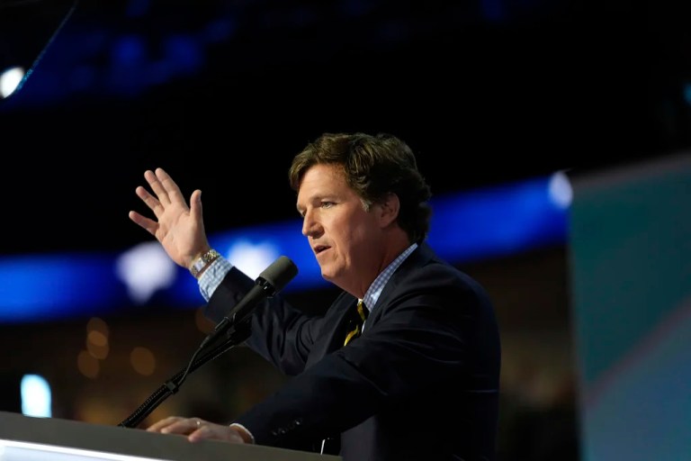 Tucker Carlson speaks during the final day of the Republican National Convention Thursday, July 18, 2024, in Milwaukee.