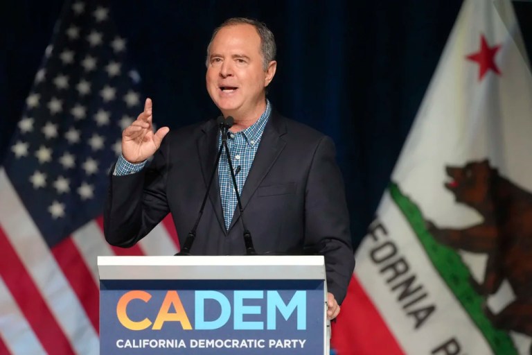 Sen. Adam Schiff, D-Calif., speaks at the California Democratic Party's 2025 State Convention at the Anaheim Convention Canter in Anaheim, Calif., on Saturday, May, 31, 2025.