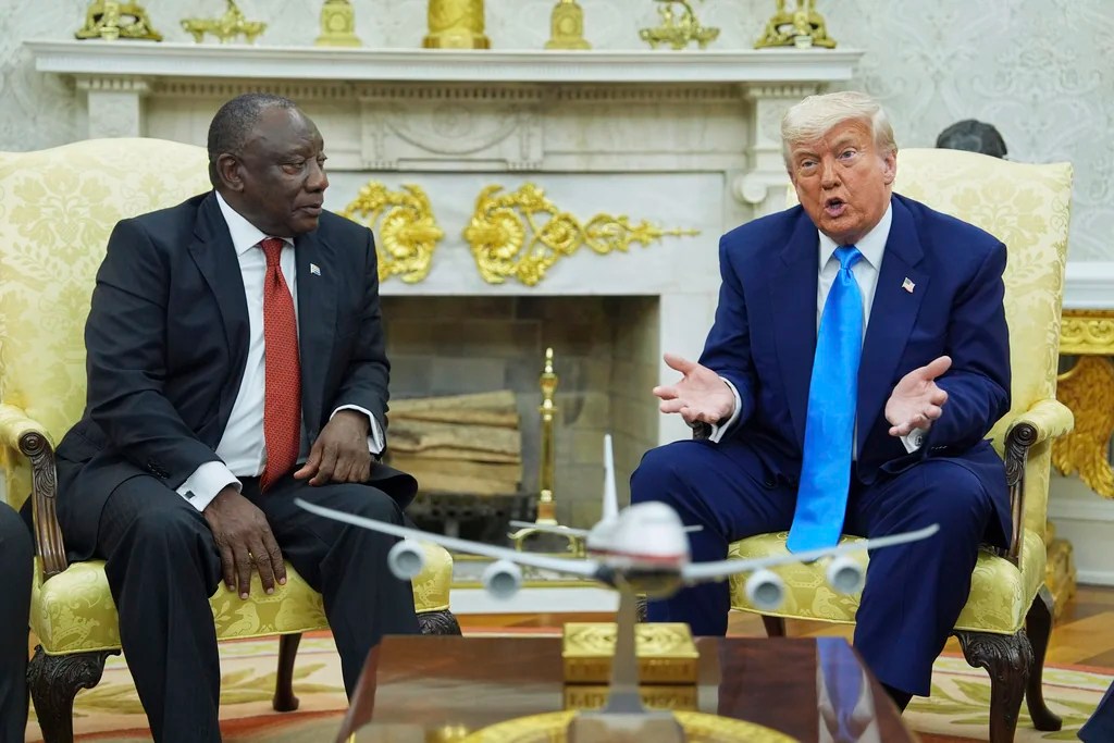 President Donald Trump meets South African President Cyril Ramaphosa in the Oval Office of the White House, Wednesday, May 21, 2025, in Washington.