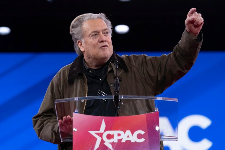 Steve Bannon speaks at the Conservative Political Action Conference at the Gaylord National Resort & Convention Center, Thursday, Feb. 20, 2025, in Oxon Hill, Maryland.
