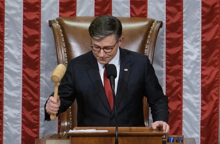Speaker of the House Mike Johnson (R-LA) gavels in the House chamber during final passage of President Donald Trump's signature bill of tax breaks and spending cuts, at the Capitol, Thursday, July 3, 2025, in Washington.