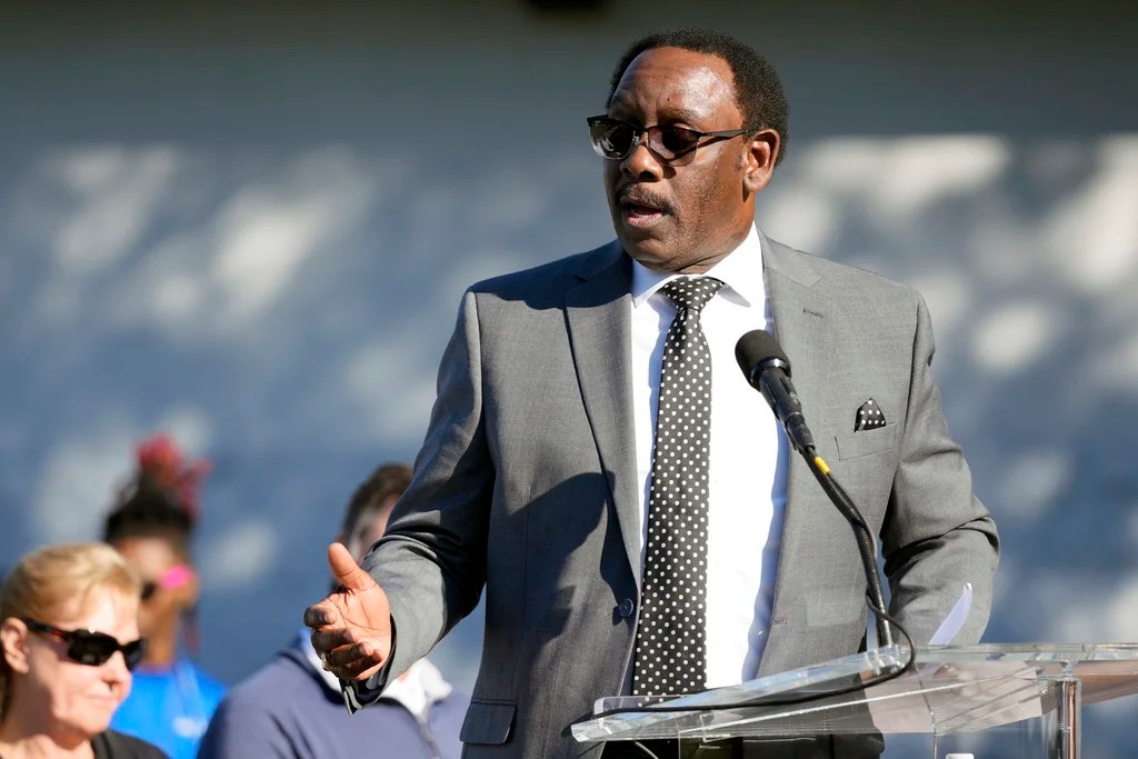Orange County Mayor Jerry Deming's speaks at a news conference and community activities event to begin celebrations for the upcoming NFL Pro Bowl football game, Wednesday, Jan. 31, 2024, in Orlando, Fla. 