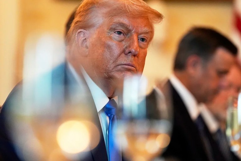 President Donald Trump listens during a meeting with Israel's Prime Minister Benjamin Netanyahu in the Blue Room of the White House, Monday, July 7, 2025, in Washington.